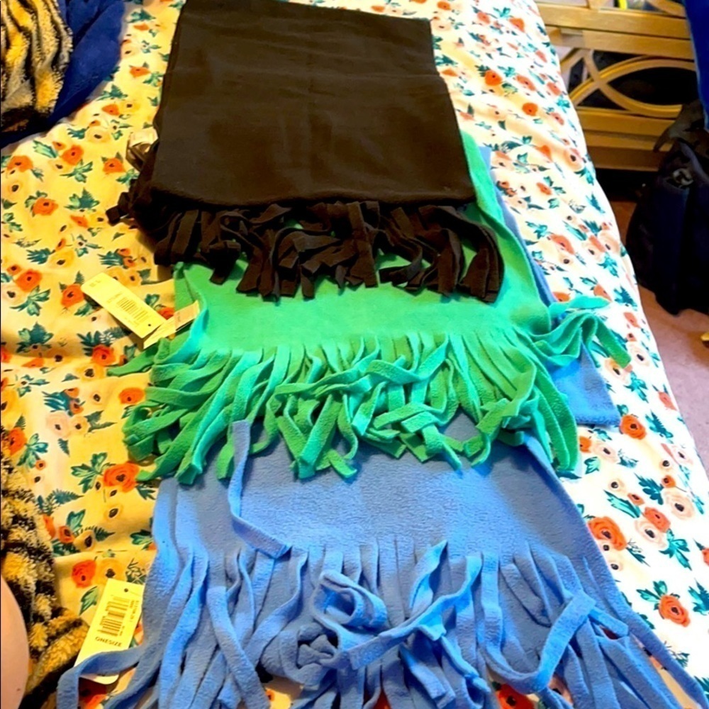 3 polyester scarfs blue green and black